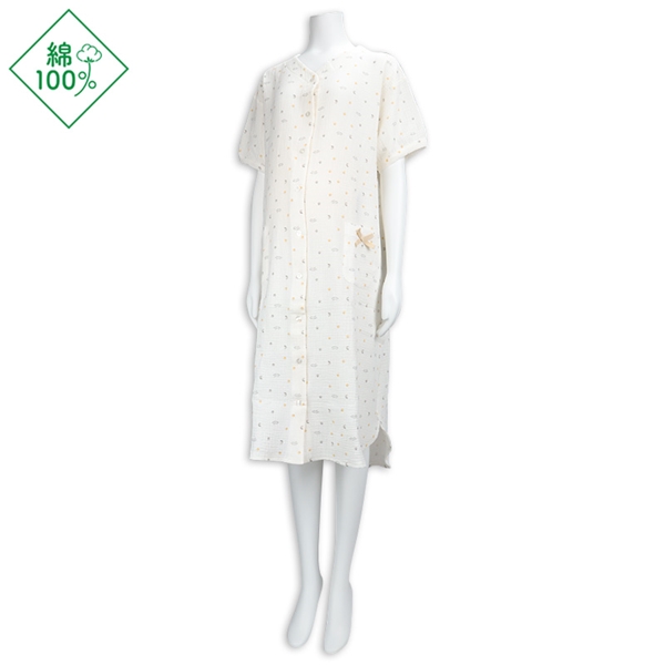 [授乳仕様]半袖ワンピース　モスリンガーゼ　クリーム クリーム M~L