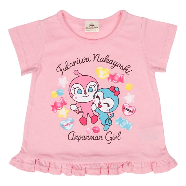 [ベビー]裾フリルＴシャツ　アンパンマン　ピンク ピンク 80cm