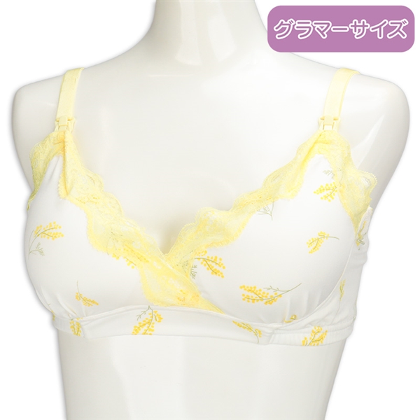 [グラマーサイズ]ナチュラルフィットブラ　花柄　イエロー イエロー GS