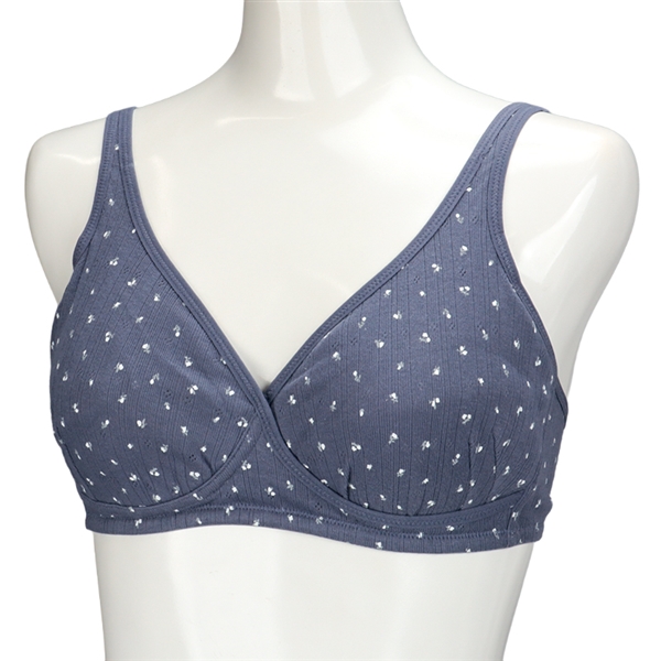 ノンワイヤーブラ　小花柄　ブルー ブルー M