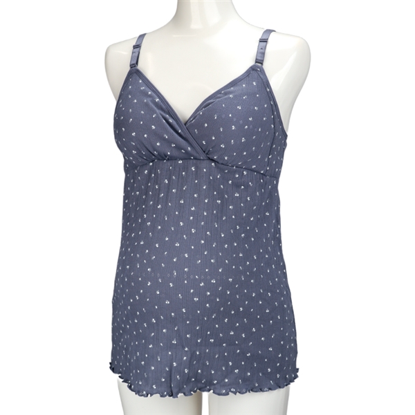 カップ付きキャミソール　小花柄　ブルー ブルー M