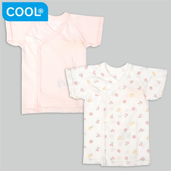 [スナップタイプ]メッシュ短肌着２枚組　半袖　フルーツ　ピンク ピンク 50cm