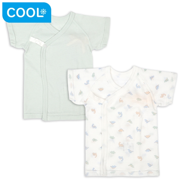 [スナップタイプ]メッシュ短肌着２枚組　半袖　恐竜　グリーン グリーン 50cm