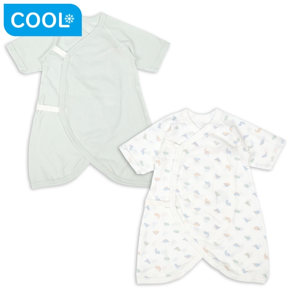 [スナップタイプ]メッシュコンビ肌着２枚組　七分袖　恐竜　グリーン グリーン 50~60cm