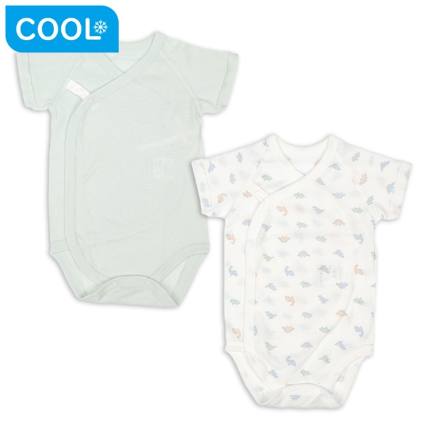 [スナップタイプ]メッシュロンパース２枚組　半袖　恐竜　グリーン グリーン 50~60cm