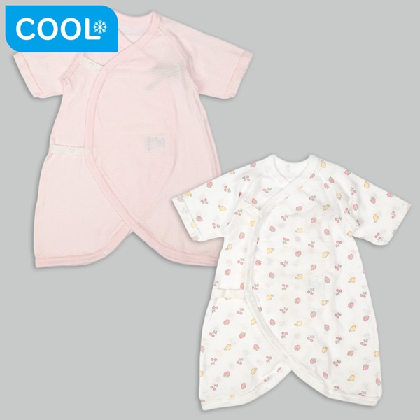 [スナップタイプ]メッシュコンビ肌着２枚組　七分袖　フルーツ　ピンク ピンク 50~60cm