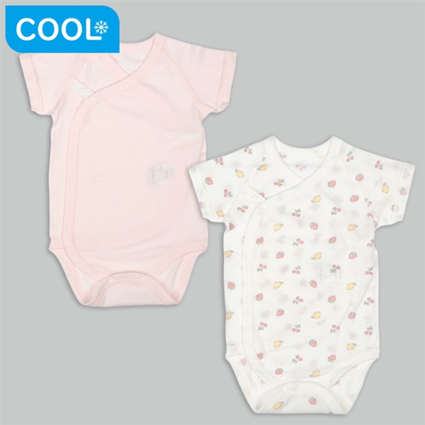 [スナップタイプ]メッシュロンパース２枚組　半袖　フルーツ　ピンク ピンク 50~60cm