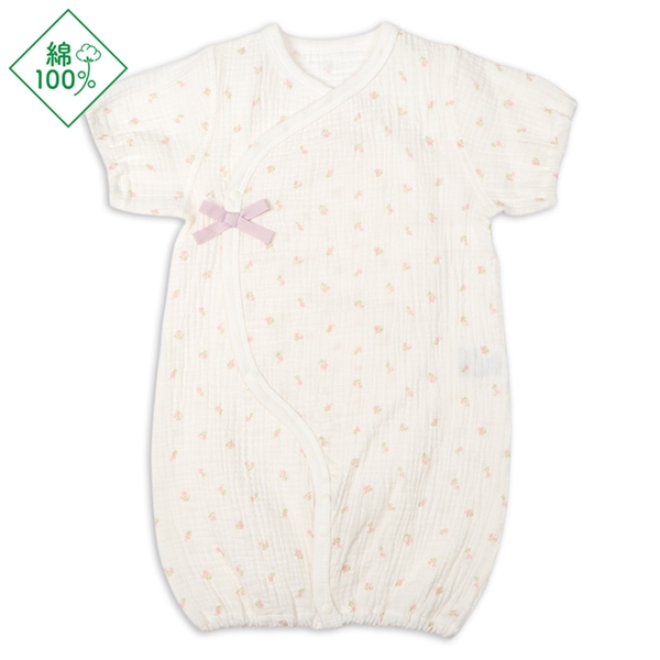 半袖ドレスオール　モスリンガーゼ　ピーチ ピーチ 50~70cm