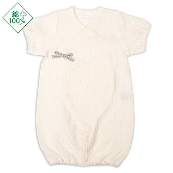 半袖ドレスオール　モスリンガーゼ　アイボリー アイボリー 50~70cm