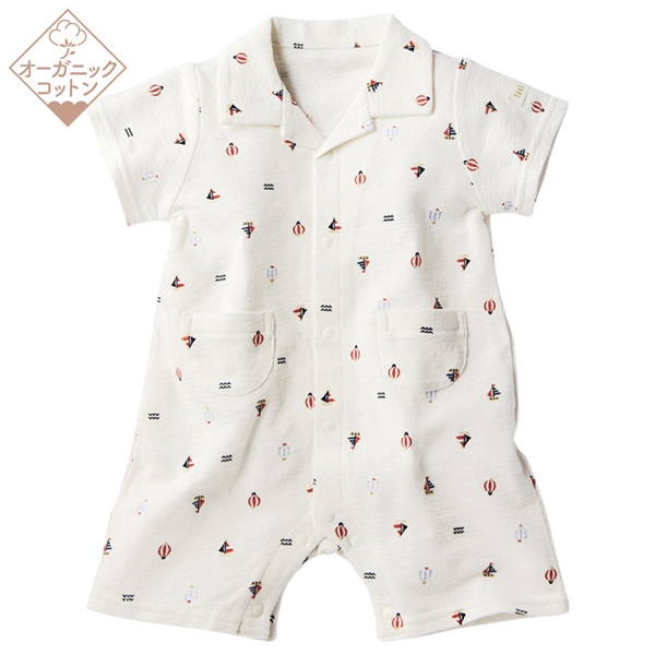 オーガニックコットン　半袖　プレオール　ヨット　オフホワイト オフホワイト 70cm