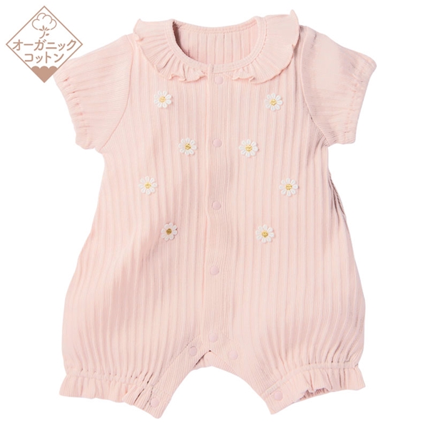 オーガニックコットン　半袖　プレオール　花　ピンク ピンク 70cm