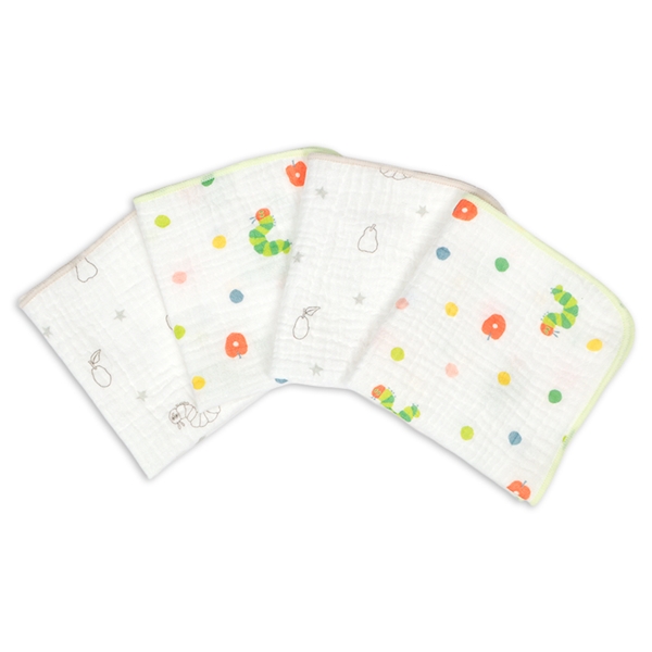 ガーゼハンカチ４枚組　はらぺこあおむし ホワイト