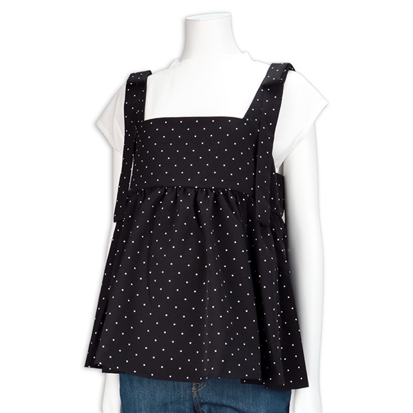 半袖トップス付きドット柄キャミチュニック ブラック ブラック L