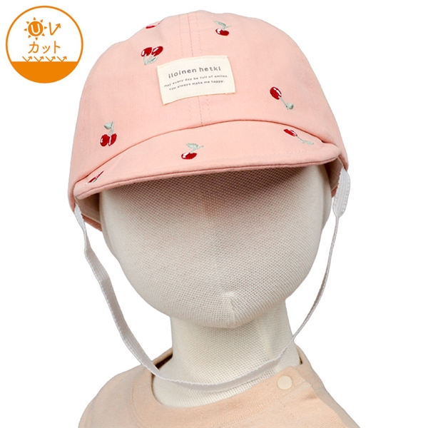 [48~54cm]キャップ　総柄刺繍　ピンク ピンク 48~50cm