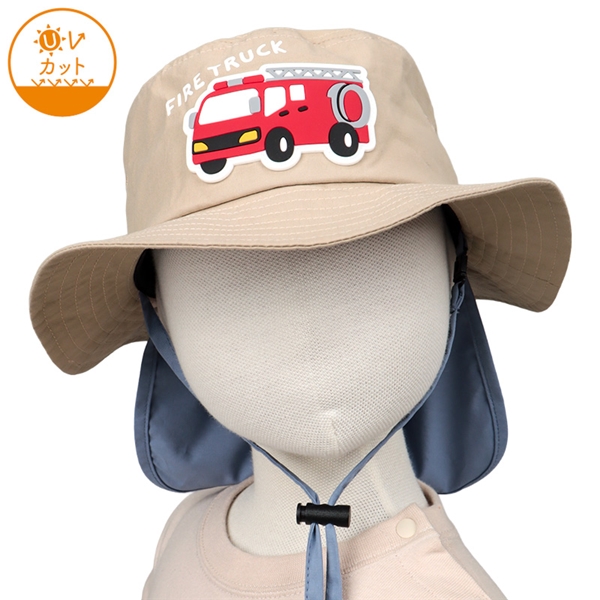 [48~54cm]サファリハット　ラバーワッペン　日よけ付き　ベージュ ベージュ 48cm