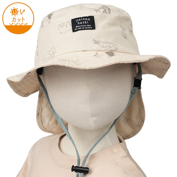 [48~54cm]サファリハット　アニマルプリント　日よけ付き　ベージュ ベージュ 48cm
