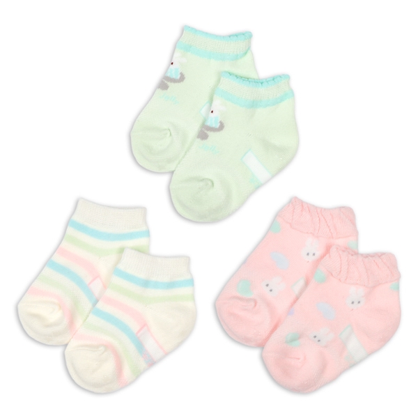 [ベビー]アンクルソックス3足組　うさぎゼリー ペパーミント 9~14cm