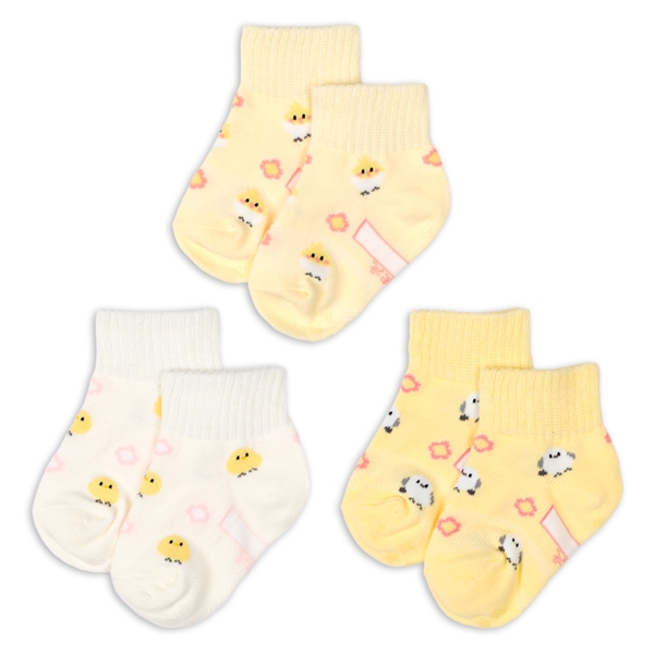 [ベビー]ショートソックス3足組　ひよこたまご イエロー 9~14cm