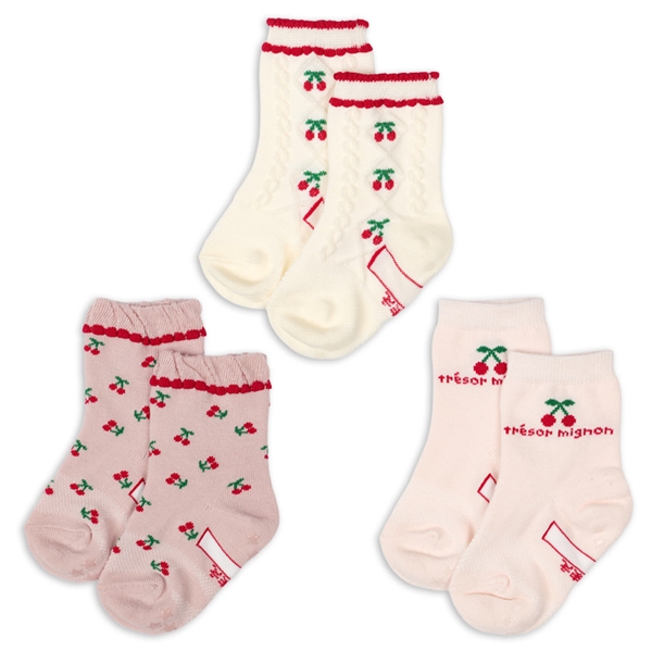 [ベビー]クルーソックス3足組　チェリーフロート ピンク 9~14cm