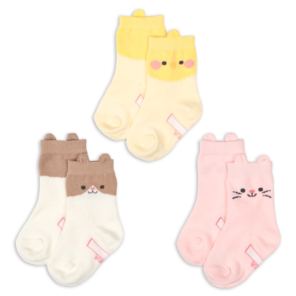 [ベビー]クルーソックス3足組　なりきりインコ イエロー 9~14cm