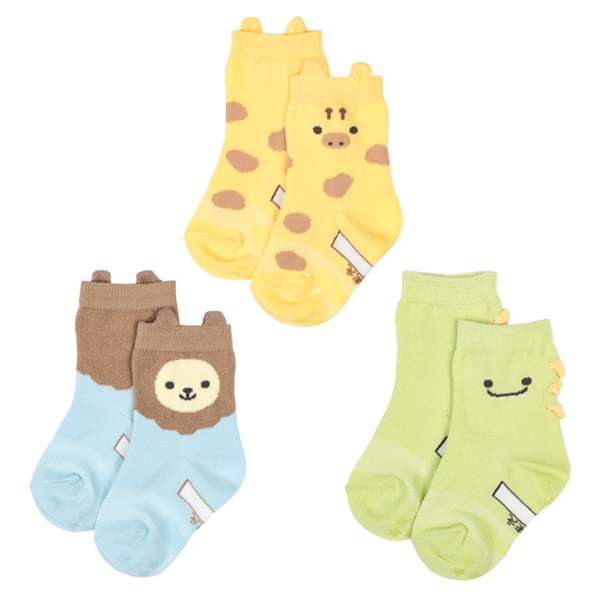[ベビー]クルーソックス3足組　なりきりきりん イエロー 9~14cm