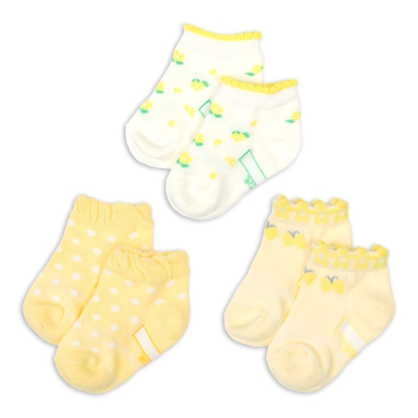 [ベビー]アンクルソックス3足組　おはなちょうちょ イエロー 9~14cm