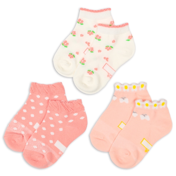 [キッズ]アンクルソックス3足組　おはなちょうちょ オレンジ 13~18cm