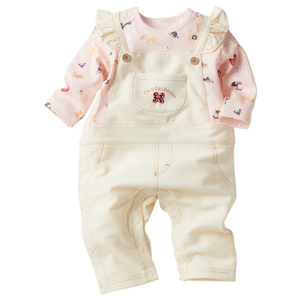 長袖　プレオール　オーバーオール風　リボン オフホワイト 60cm