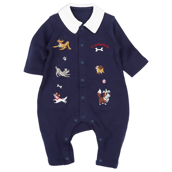 長袖　プレオール　襟付き　刺繍モチーフ　いぬ ネイビー 60cm