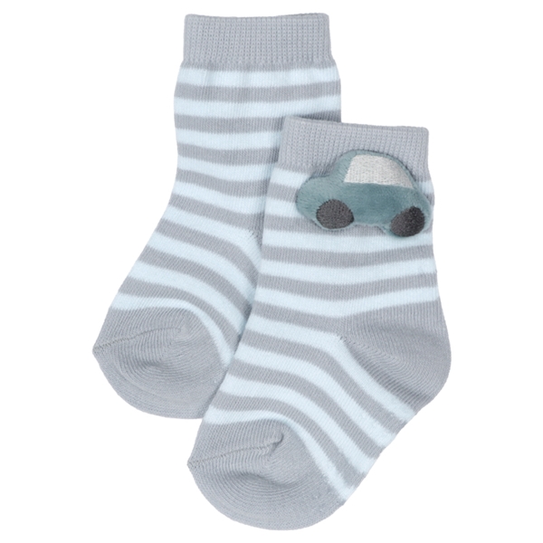 [ベビー]ぬいぐるみ付きソックス　くるま ブルー 9~14cm