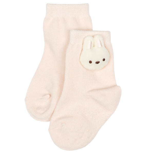 [ベビー]ぬいぐるみ付きソックス　うさぎ ピンク 9~14cm