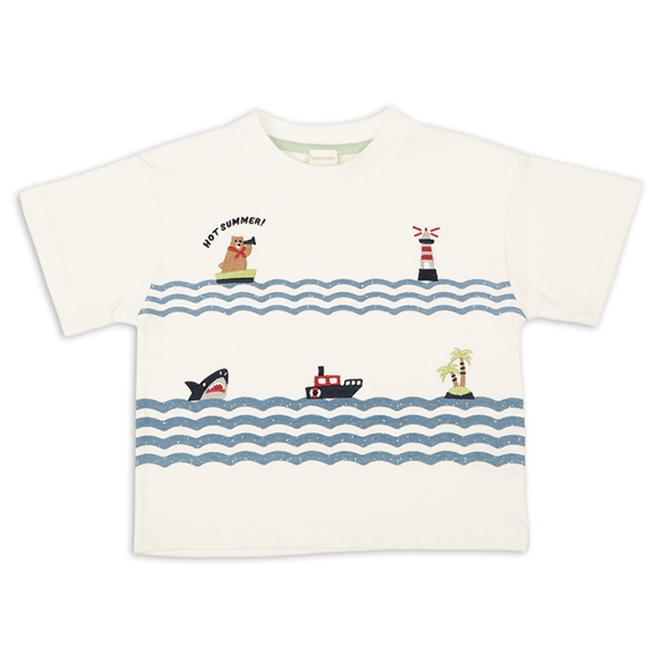 [キッズ]半袖Ｔシャツ　部分刺しゅう　オフホワイト オフホワイト 100cm