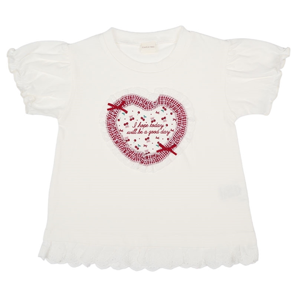 [キッズ]半袖Ｔシャツ　胸モチーフ　オフホワイト オフホワイト 100cm