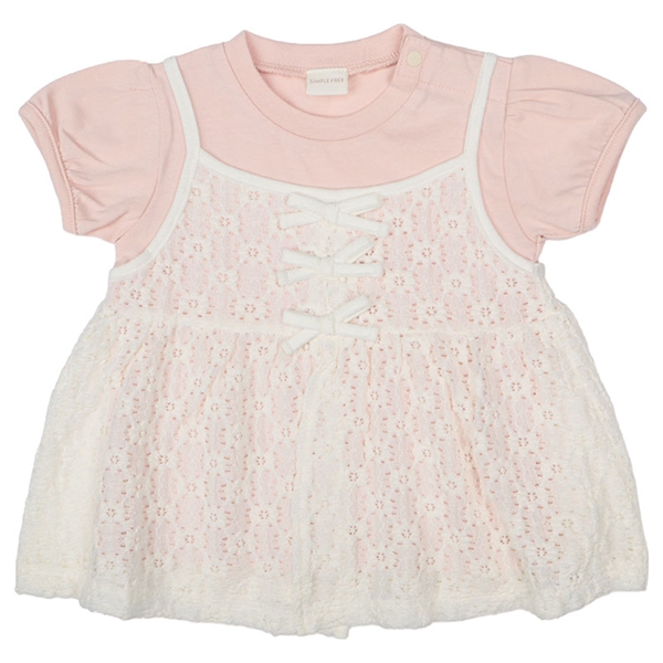 [ベビー]半袖Ｔシャツ　レイヤード風　花ジャガード　オフホワイト オフホワイト 80cm