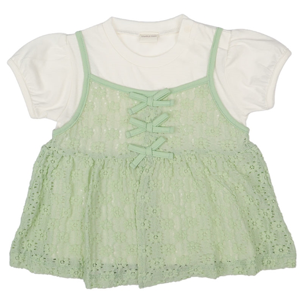 [ベビー]半袖Ｔシャツ　レイヤード風　花ジャガード　グリーン グリーン 80cm