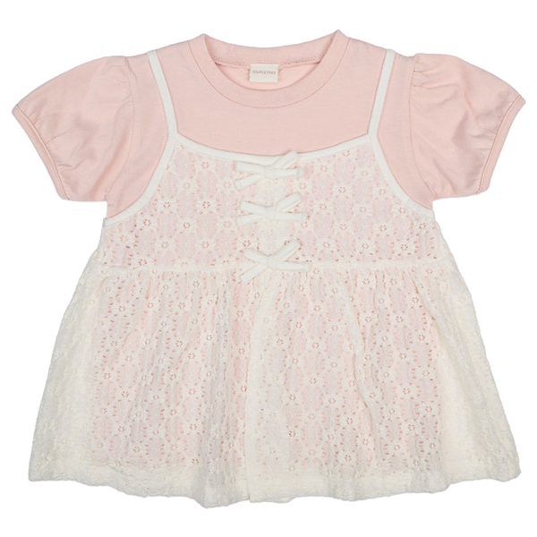 [キッズ]半袖Ｔシャツ　レイヤード風　花ジャガード　オフホワイト オフホワイト 100cm