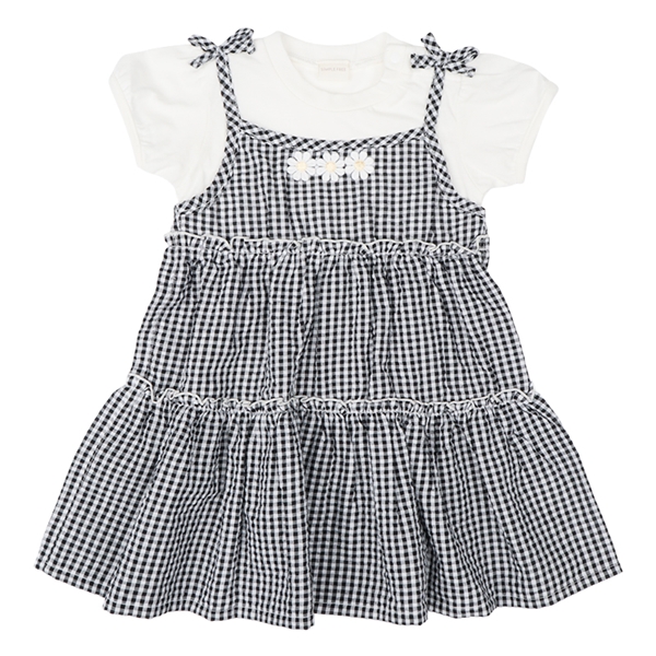 [ベビー]半袖ワンピース　レイヤード風　ブラック ブラック 80cm