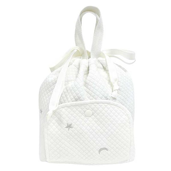 巾着 おむつポーチ おしりふき固定ゴム付き オフホワイト