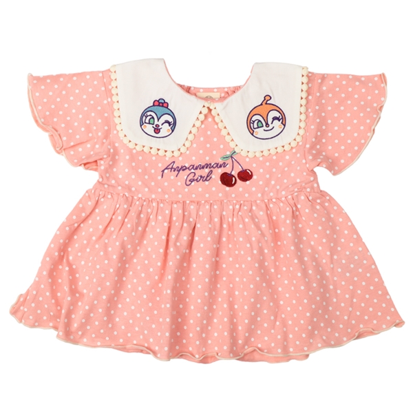 [キッズ]襟付きドットＴシャツ　アンパンマン　ピンク ピンク 110cm