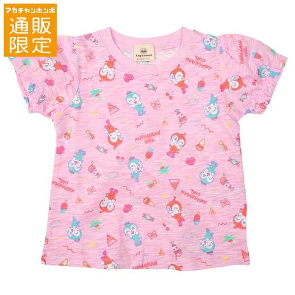 【通販限定】[ベビー]レトロ総柄Ｔシャツ　アンパンマン　ローズ ローズ 80cm