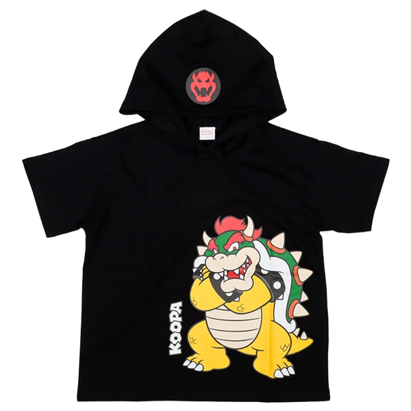 [キッズ]半袖パーカーＴシャツ　スーパーマリオ　ブラック ブラック 100cm