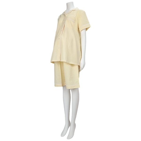 [授乳仕様]半袖＆ハーフ丈パジャマ　サラっと快適　イエロー イエロー M~L