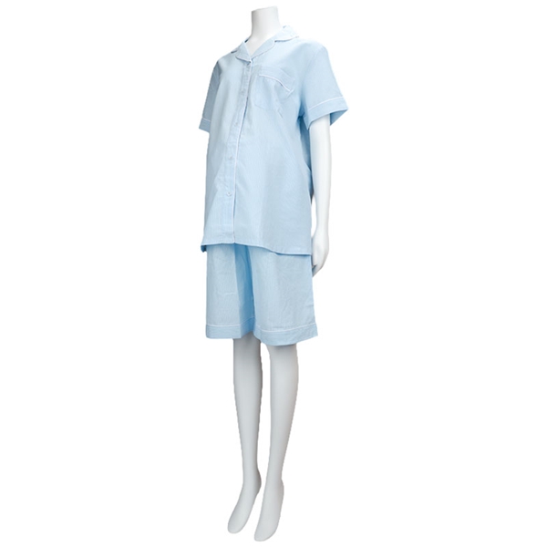 [授乳仕様]半袖＆ハーフ丈パジャマ　サラっと快適　サックス サックス M~L