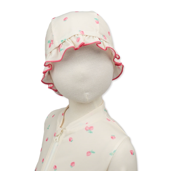 [48～52cm]スイムキャップフリル イチゴ柄 オフホワイト オフホワイト 48～52cm