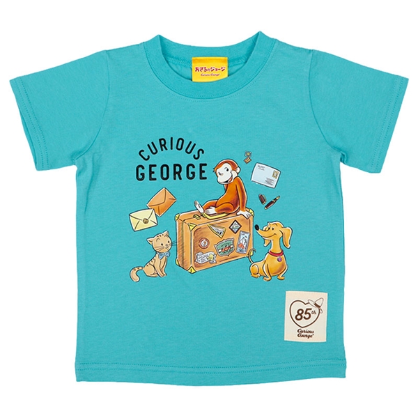 [キッズ]半袖Ｔシャツ　インクジェット　おさるのジョージ サックス 100cm