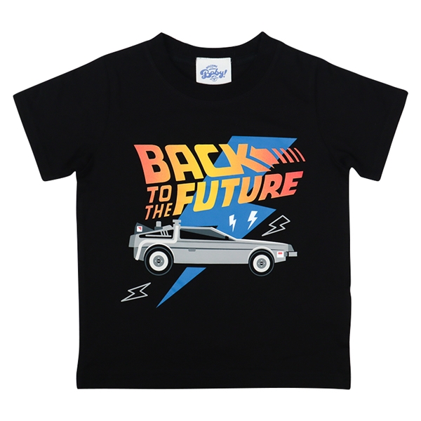 [キッズ]半袖Ｔシャツ　バックトゥザフューチャー　ブラック ブラック 100cm