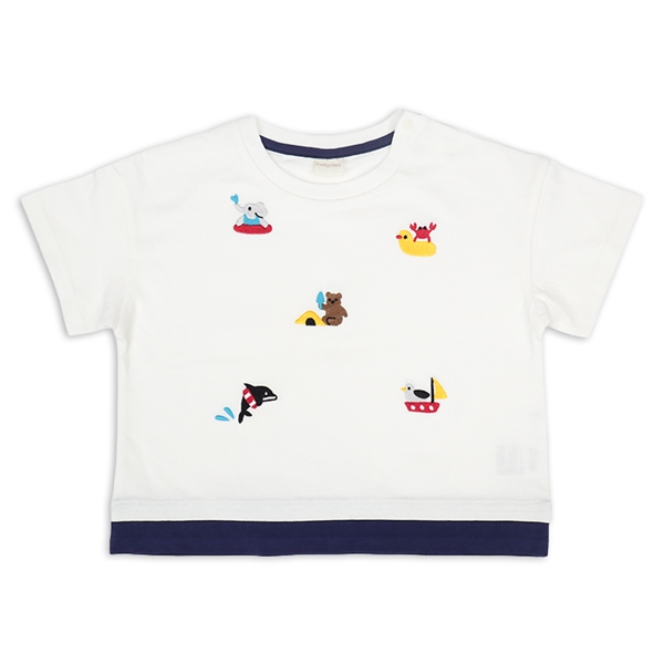 [ベビー]半袖　Ｔシャツ　飛び刺しゅう　オフホワイト オフホワイト 70cm