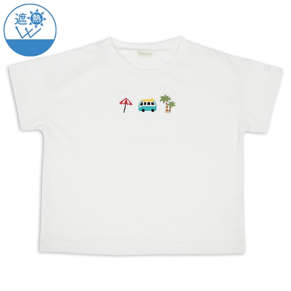 [キッズ]半袖　Ｔシャツ　遮熱　刺しゅう オフホワイト オフホワイト 100cm