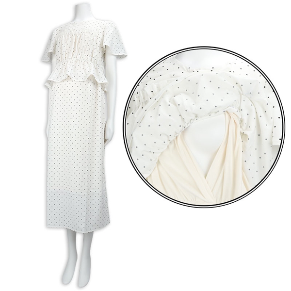 [授乳機能付き]半袖ドット柄ペプラムワンピース　オフホワイト オフホワイト M