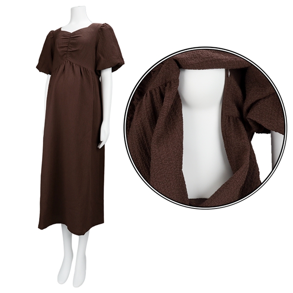 [授乳機能付き]半袖ふくれジャガードバルーン袖ワンピース　ブラウン ブラウン M